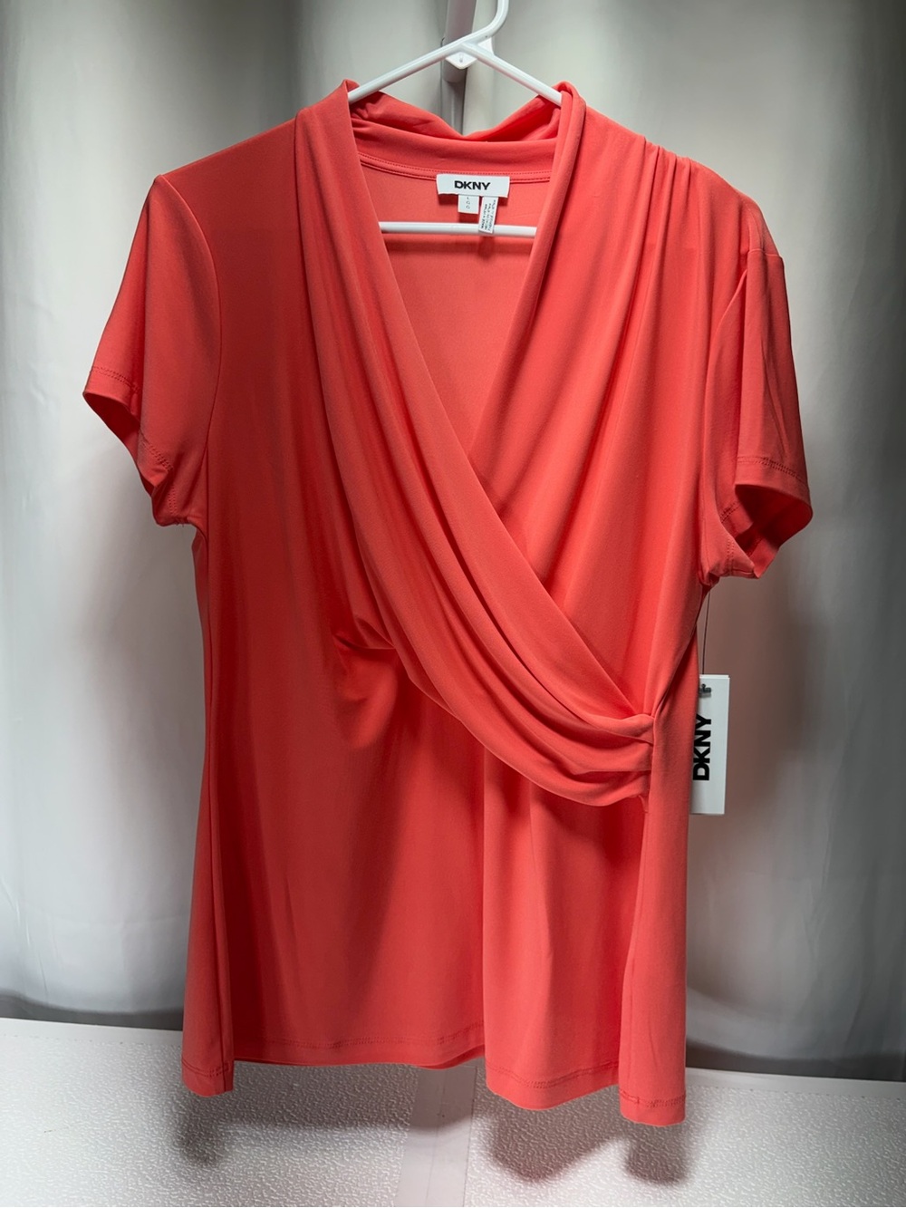 DKNY Coral Wrap-Front Short Sleeve Blouse 4512